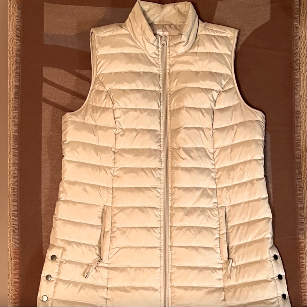 NWOT J Jill Down Long off white Vest, M runs large